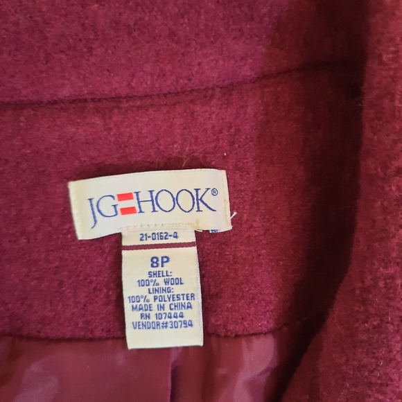 JG HOOK fuchsia/wine wool coat jacket 8P - Picture 3 of 5